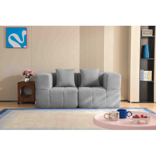 Sofá modular de 2 lugares, tecido bouclé na cor cinza nuvem