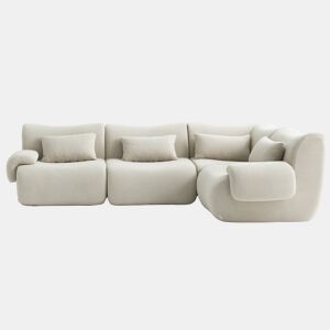 Sofá de canto modular de 4 lugares, tecido bouclé na cor bege creme