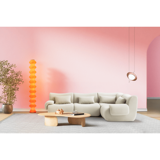 Sofá de canto modular de 4 lugares, tecido bouclé na cor bege creme