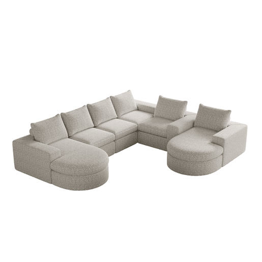 Sofá modular de 6 lugares - Chenille curvado com chaise longue, espuma comprimida - Bege