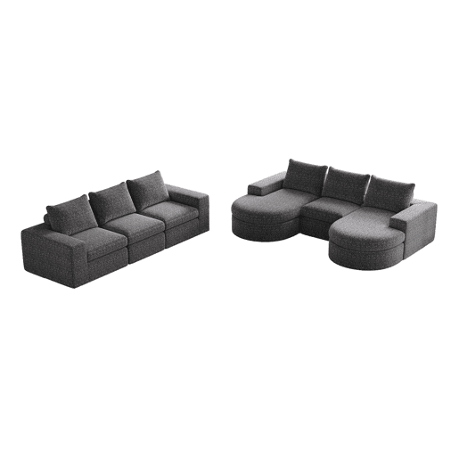Sofá modular de 6 lugares - chenille curvada com chaise longue sem estrutura - cinza