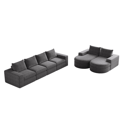 Sofá modular de 6 lugares - chenille curvada com chaise longue sem estrutura - cinza