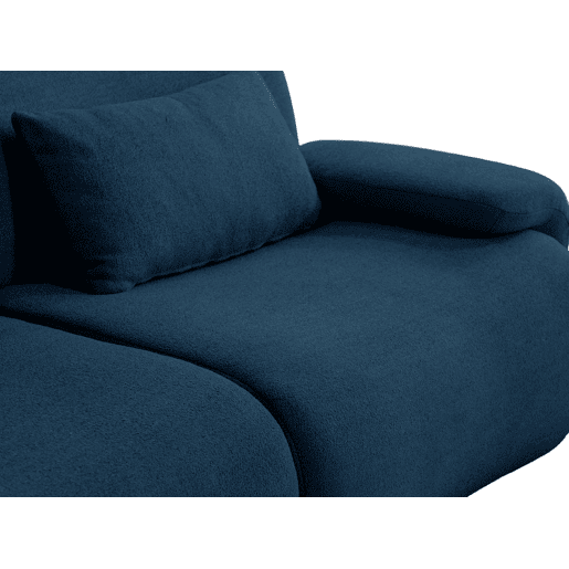 Sofá de canto modular de 5 lugares com chaise longue, tecido bouclé na cor azul profundo