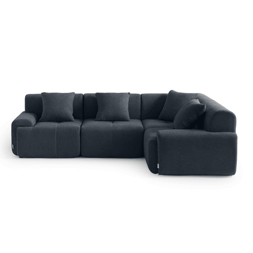 Sofá de canto modular de 4 lugares, tecido chenille na cor azul acinzentado