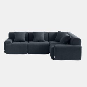 Sofá de canto modular de 4 lugares, tecido chenille na cor azul acinzentado