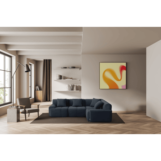 Sofá de canto modular de 4 lugares, tecido chenille na cor azul acinzentado