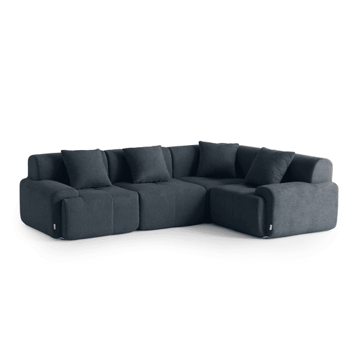 Sofá de canto modular de 4 lugares, tecido chenille na cor azul acinzentado
