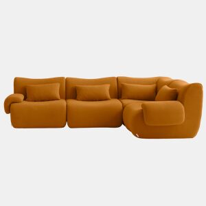 Sofá de canto modular de 4 lugares, tecido bouclé na cor marrom canela