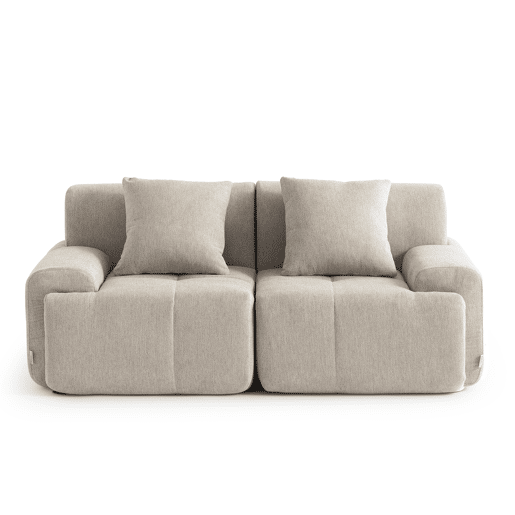 Sofá modular de 2 lugares, tecido chenille na cor bege areia