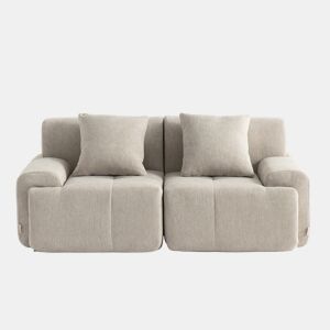 Sofá modular de 2 lugares, tecido chenille na cor bege areia