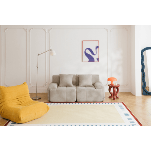 Sofá modular de 2 lugares, tecido chenille na cor bege areia