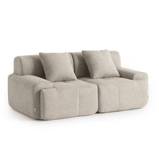 Sofá modular de 2 lugares, tecido chenille na cor bege areia