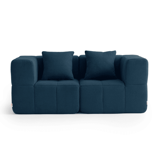 Sofá modular de 2 lugares, tecido bouclé na cor azul profundo