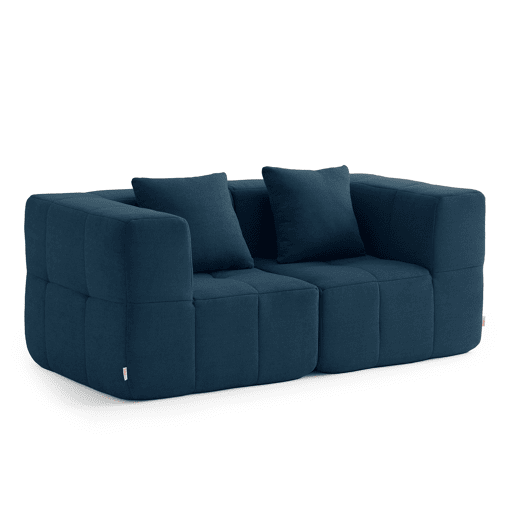 Sofá modular de 2 lugares, tecido bouclé na cor azul profundo