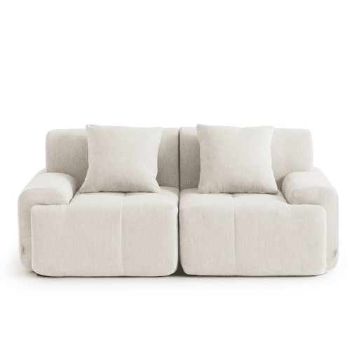Sofá modular de 2 lugares, tecido chenille na cor branco marfim