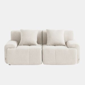Sofá modular de 2 lugares, tecido chenille na cor branco marfim