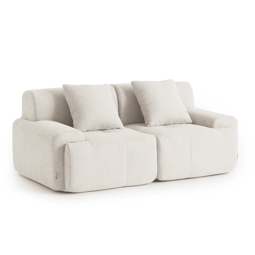 Sofá modular de 2 lugares, tecido chenille na cor branco marfim