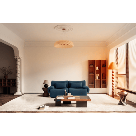 Sofá modular de 2 lugares, tecido bouclé na cor azul profundo Sofá modular de 2 lugares, tecido bouclé na cor azul profundo