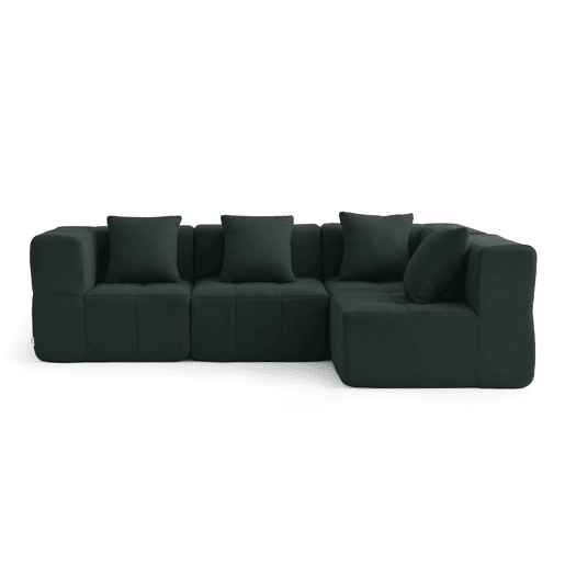 Sofá de canto modular de 4 lugares, tecido bouclé na cor verde floresta