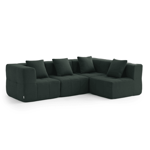 Sofá de canto modular de 4 lugares, tecido bouclé na cor verde floresta