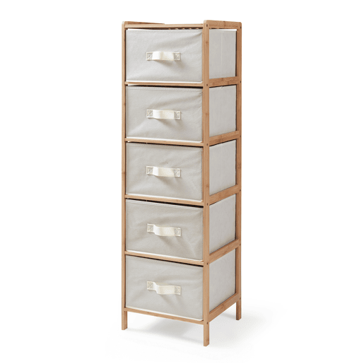 Cómoda Maldon 5 gavetas em tecido bambu 122x37x35cm naturalbege en.casa