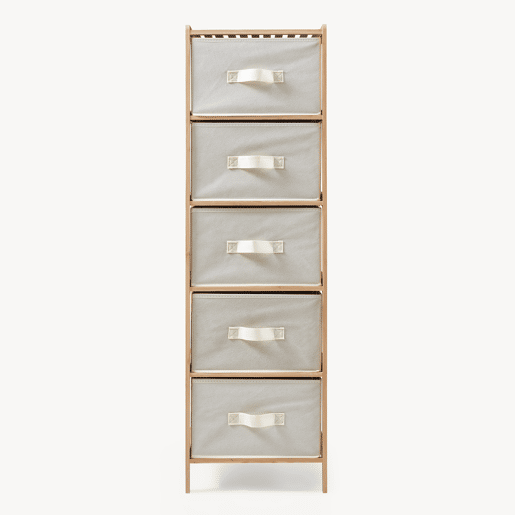 Cómoda Maldon 5 gavetas em tecido bambu 122x37x35cm naturalbege en.casa