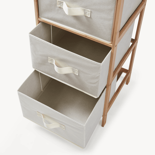 Cómoda Maldon 5 gavetas em tecido bambu 122x37x35cm naturalbege en.casa