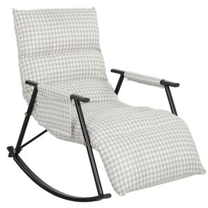 HOMCOM Poltrona Baloiço com Encosto e Apoia-Pés Ajustáveis Poltrona Baloiço 105° Estofada em Linho com Bolso Lateral e Estrutura de Metal Suporta 120 kg para Quarto Sala Cinzento e Branco