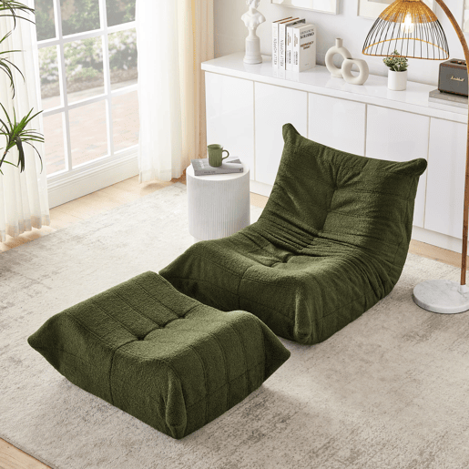 Pufe com encosto e apoio para os pés - sofá de veludo confortável - Verde