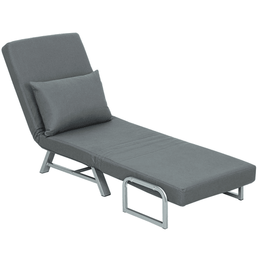 HOMCOM Sofá Cama de 1 Lugar 3 em 1 Sofá Cama Dobrável Estofado em Linho Sintético com Encosto Ajustável em 5 Níveis e Almofada Acolchoada para Escritório Quarto Sala de Estar 73x78x81 cm Cinzento Escuro