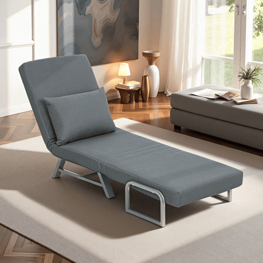 HOMCOM Sofá Cama de 1 Lugar 3 em 1 Sofá Cama Dobrável Estofado em Linho Sintético com Encosto Ajustável em 5 Níveis e Almofada Acolchoada para Escritório Quarto Sala de Estar 73x78x81 cm Cinzento Escuro