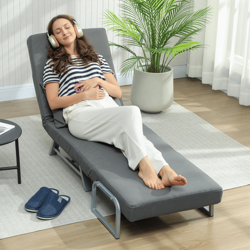 HOMCOM Sofá Cama de 1 Lugar 3 em 1 Sofá Cama Dobrável Estofado em Linho Sintético com Encosto Ajustável em 5 Níveis e Almofada Acolchoada para Escritório Quarto Sala de Estar 73x78x81 cm Cinzento Escuro