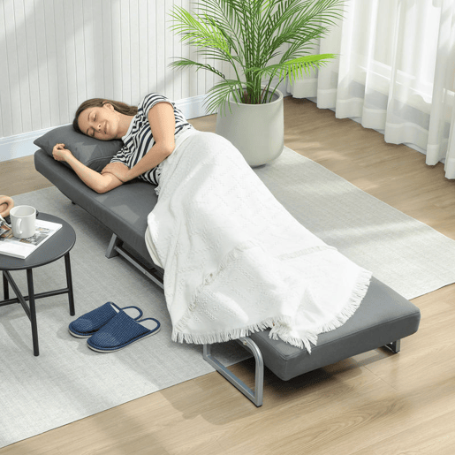 HOMCOM Sofá Cama de 1 Lugar 3 em 1 Sofá Cama Dobrável Estofado em Linho Sintético com Encosto Ajustável em 5 Níveis e Almofada Acolchoada para Escritório Quarto Sala de Estar 73x78x81 cm Cinzento Escuro