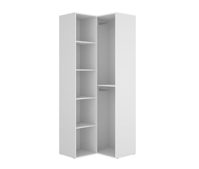 Armario vestidor suit rinconero reversible 2 barras + 4 estantes blanco 205x84,5x84,5 cm