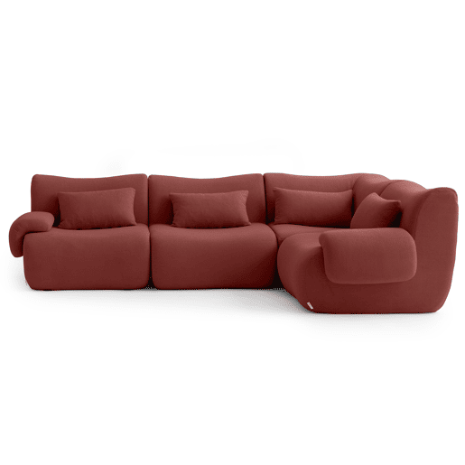 Sofá de canto modular de 4 lugares, tecido bouclé na cor vermelho terracota
