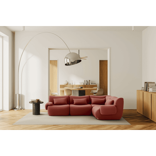 Sofá de canto modular de 4 lugares, tecido bouclé na cor vermelho terracota