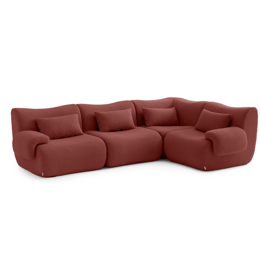 Sofá de canto modular de 4 lugares, tecido bouclé na cor vermelho terracota