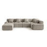 Sofá de canto modular de 5 lugares com chaise longue, tecido chenille na cor bege areia