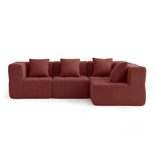 Sofá de canto modular de 4 lugares, tecido bouclé na cor vermelho terracota