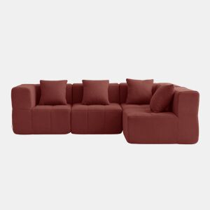 Sofá de canto modular de 4 lugares, tecido bouclé na cor vermelho terracota