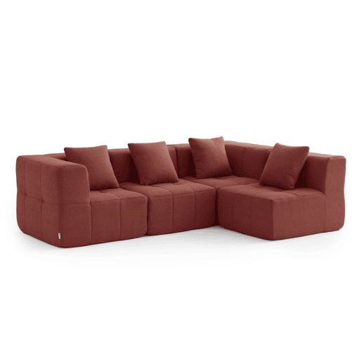 Sofá de canto modular de 4 lugares, tecido bouclé na cor vermelho terracota