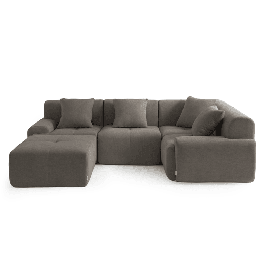 Sofá de canto modular de 4 lugares com chaise longue, tecido chenille na cor castanho acinzentado Sofá de canto modular de 4 lugares com chaise longue, tecido chenille na cor castanho acinzentado