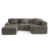 Sofá de canto modular de 4 lugares com chaise longue, tecido chenille na cor castanho acinzentado
