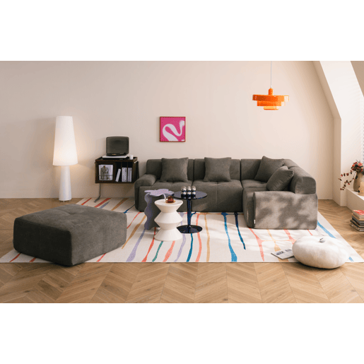Sofá de canto modular de 4 lugares com chaise longue, tecido chenille na cor castanho acinzentado Sofá de canto modular de 4 lugares com chaise longue, tecido chenille na cor castanho acinzentado