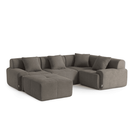 Sofá de canto modular de 4 lugares com chaise longue, tecido chenille na cor castanho acinzentado Sofá de canto modular de 4 lugares com chaise longue, tecido chenille na cor castanho acinzentado