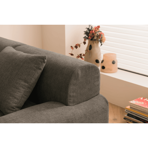 Sofá de canto modular de 4 lugares com chaise longue, tecido chenille na cor castanho acinzentado Sofá de canto modular de 4 lugares com chaise longue, tecido chenille na cor castanho acinzentado