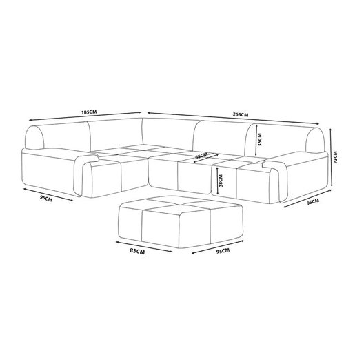 Sofá de canto modular de 4 lugares com chaise longue, tecido chenille na cor castanho acinzentado Sofá de canto modular de 4 lugares com chaise longue, tecido chenille na cor castanho acinzentado
