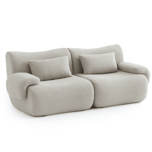 Sofá modular de 2 lugares, tecido bouclé na cor bege pedra