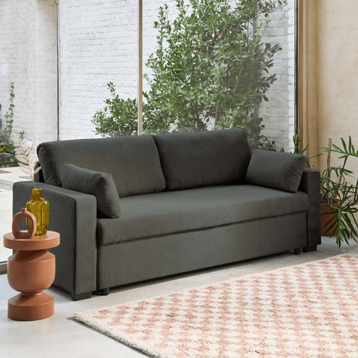 Sofá-cama conversível de 3 lugares, Easy, Cinza escuro, 211x90x86 cm