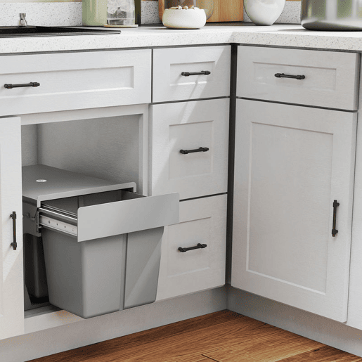 HOMCOM Balde de Lixo Embutido com 3 Recipientes Removíveis Capacidade Total 31L (15L+8Lx2) Fixação Inferior para Reciclagem e Resíduos 48x34,3x35,1 cm Cinzento Claro